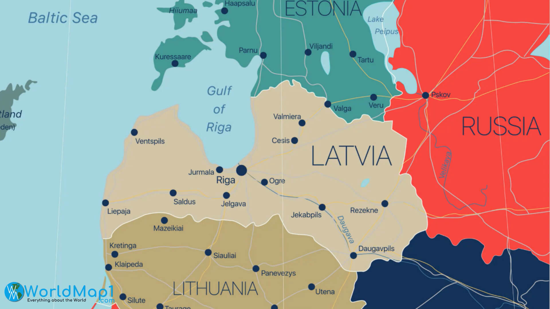 Lativa Cities Map with Estonia
